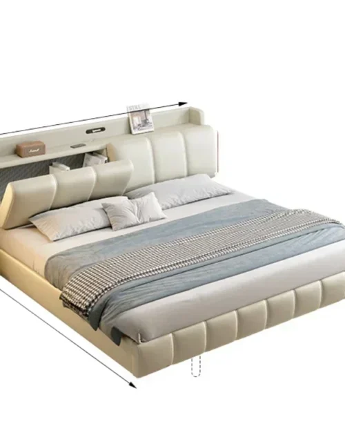 Premium Nordic Modern Storage Double Bed Frame Elegant Princess Light Luxury Leather Bed Loft Villa Cama