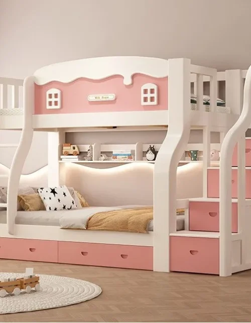 Camas superiores e inferiores de madera maciza, literas, camas altas y bajas, cama multifuncional para adultos en apartamentos pequeños, cama para niños y madres