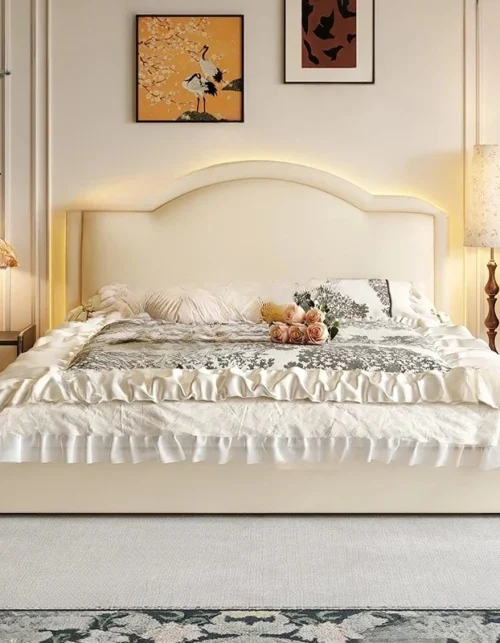 Soft Safe Bed Space Saving Beauty Wooden Floor Double Bunk Trendy Unique Bedroom King Size Bed Design Cama Office Furnitur