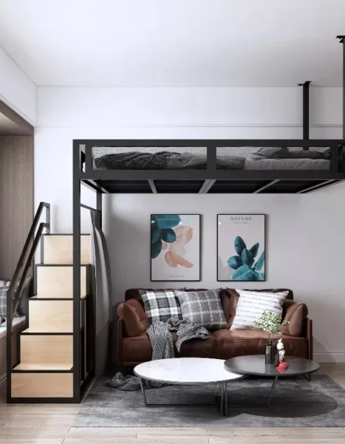 Apartment Loft Bunk Bed European Style 1.5 m Bedroom Furniture Luxury Frame Simple Design Bed Frame Hotel Double Loft Metal Bed