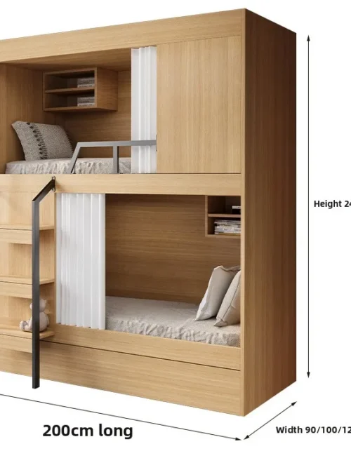 Family Parent-child Bed Space Capsule High And Low Bed Staff Bunk Bed Hotel Upper And Lower Wooden Beds