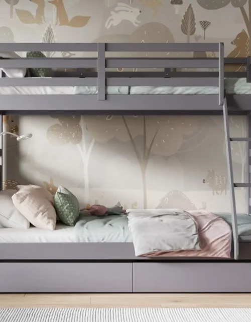 # Space Saving Wood 3 Tier Bunk Bed Triple Bunk Bed With Trundle Bedroom Furniture #