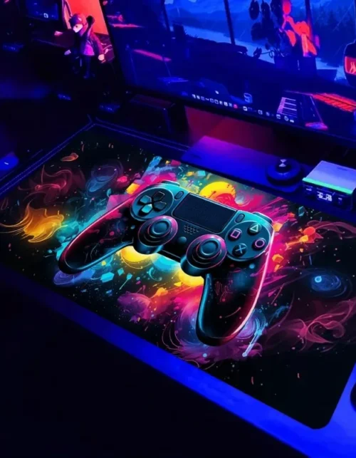 Non-Slip Gaming Mouse Pad with UV Black Light Feature Washable Rubber Base Game Console Design Desk Mat Suitable for gamers