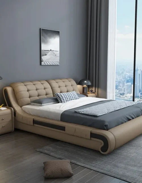 # Sofá Cama de Cuero Moderno de Alta Calidad con Almacenamiento, Masaje, Altavoz Multimedia, Cargador USB, Cama Inteligente Multifuncional