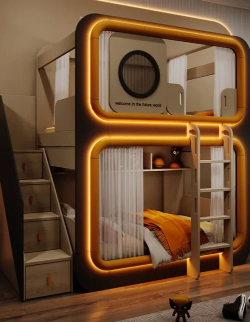 Capsule Design Bunk Bed Mother & Child Space Saving Loft Bed Twin Over Full Bunk for Kids Modern Furniture for Small Room