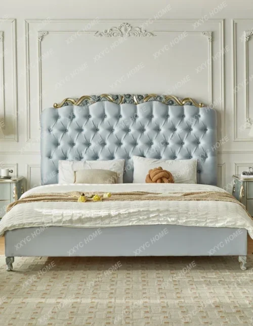 A Double Bed Wood Pink Velvet Fabric Modern 180X200 Cm Loft Bed Twin Villa Cama Matrimonial Bedroom Furniture