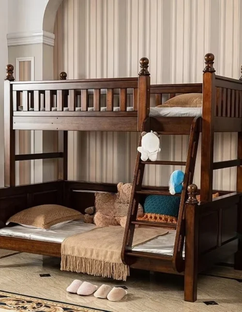 High-End American Villa Full Solid Wood Bunk Bed - Multifunctional Kids' Loft Bed for Mother & Child