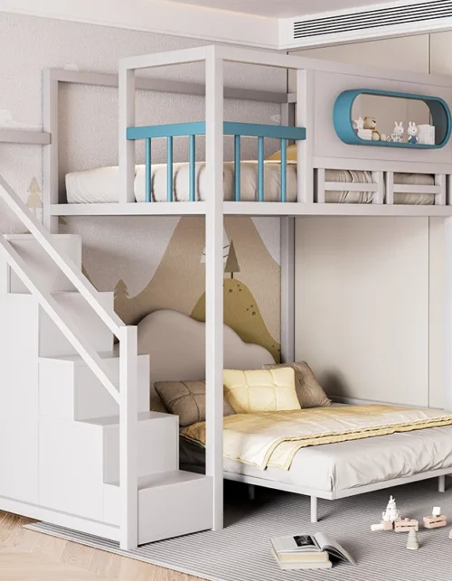 Wrought iron elevated bed raised single bed second floor suspended metal bed frame small apartment children duplex loft second f