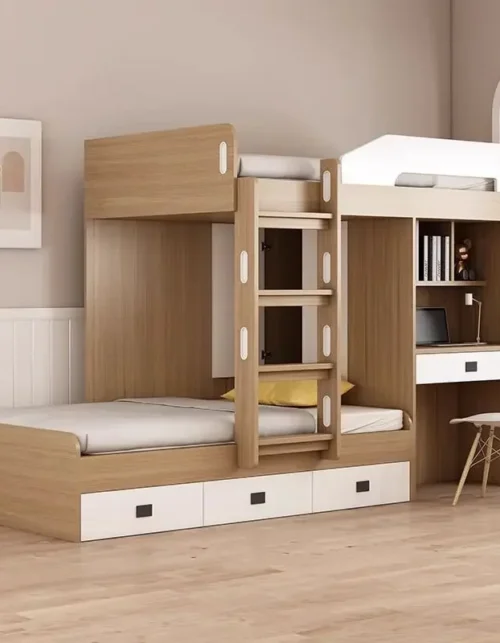 Upper and lower beds Bunk beds Small apartment upper and lower child and mother wooden beds