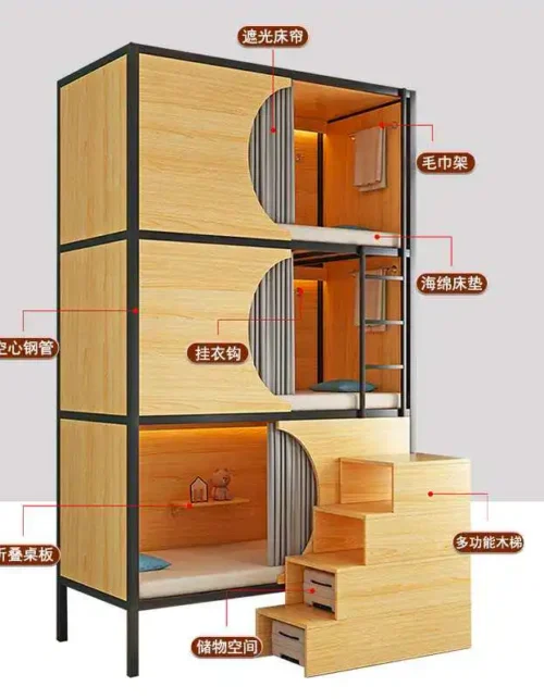 triple bed space capsule upper and lower beds Bunk beds Youth hostel upper and lower bunk e-sports hotel apartment student dormi