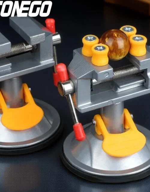 STONEGO Small Bench Vise Multifunction Flat Jaw Vise Table Vise Suction Cup Workbench Carving Jig Mini Household Tool