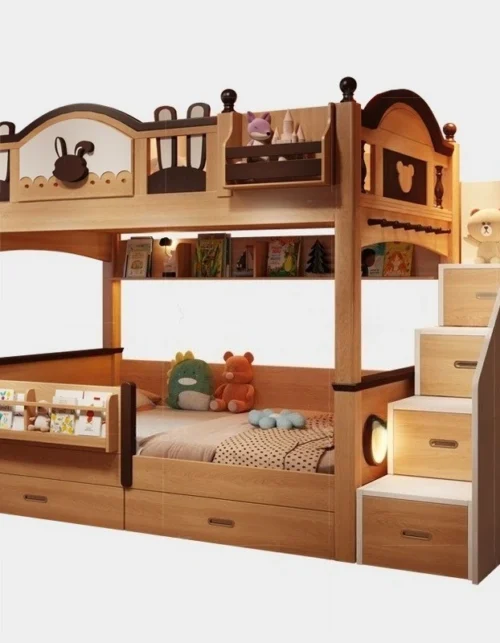 Solid wood children's tree house bed bunk bed does not disturb each other, small apartment high and low upper and lower beds