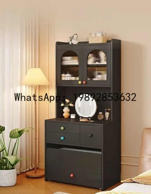 Mesa de maquillaje de madera maciza H5.14, mesa de maquillaje para dormitorio, gabinete de almacenamiento junto a la cama, mesa de maquillaje con gabinete de almacenamiento dos en uno.