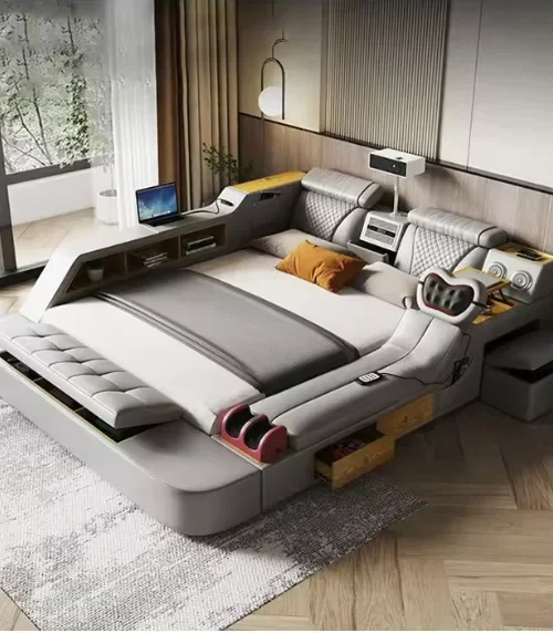 ! Sofás Cama Baratos para Sala de Estar, Multifuncionales, Todo en Uno, Cama Eléctrica Inteligente con Almacenamiento, Tapizada en Tela, con USB