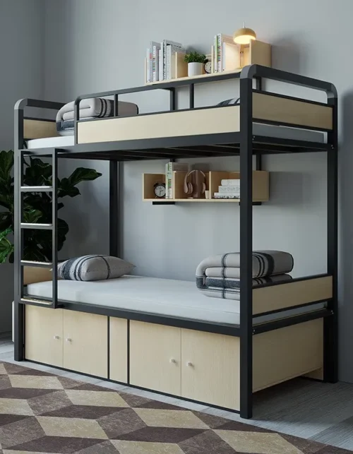 &！Modern Two Layer Wooden Bedroom Student Dormitory Furniture Metal Kids Children Storage Bunk Bed